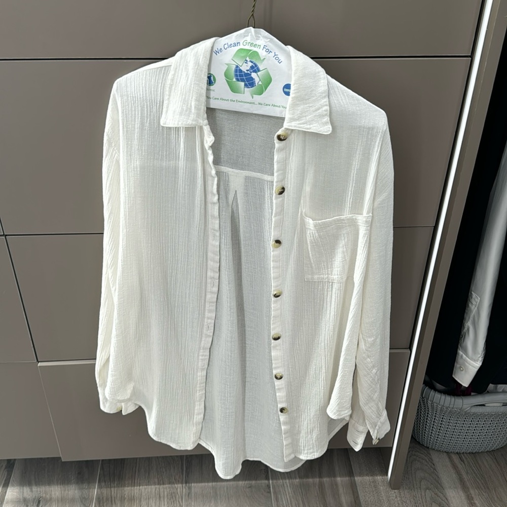 Tori Praver Swimwear Black Button Down Shirt with Notched Collar